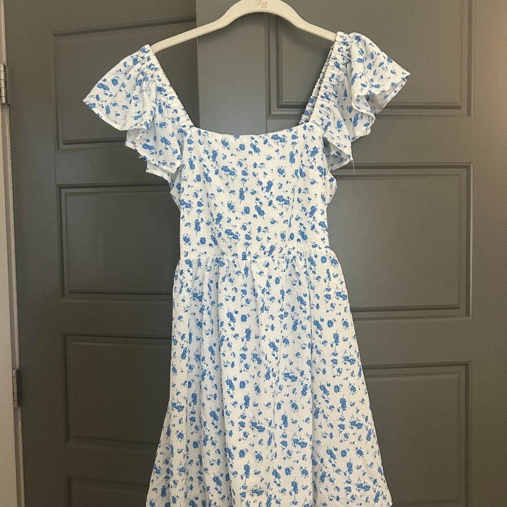 mi ami Blue Floral Ruffle Mini Dress – Size S